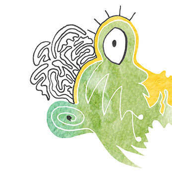 aquarelle petit monstre batricervelle - extrait illustration enfants - decouvrir - ecrire- rever - grandir - rire - lire