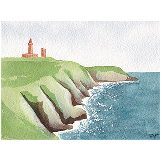 aquarelle paysage cap Frehel bord de mer falaises phare horizon lointain mer ocean atlantique inspiration Tribulations de Marie