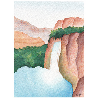 paysage aquarelle cascade falaise ocre inspiration Tribulations de Marie