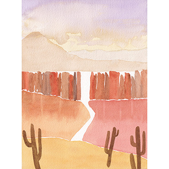 Aquarelle paysage desert ocre cactus horizon lointain inspiration Tribulations de Marie