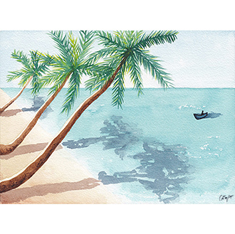 aquarelle paysage plage tropicale cocotier sur la plage mer soleil inspiration Tribulations de Marie