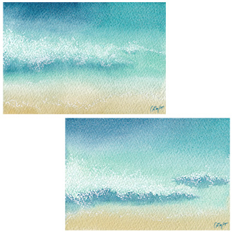 etudes de vagues sur la plage aquarelle et pastel gras petit format