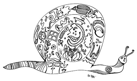 Dessin maison escargot par CatMat encre noire