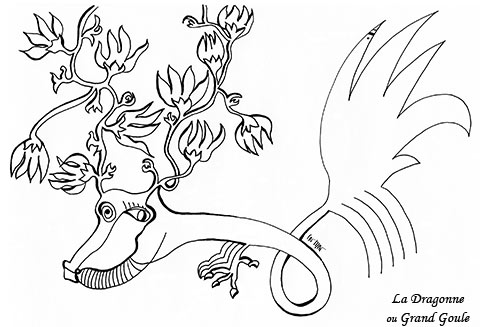 Dessin de dragonne par Catmat encre noire
